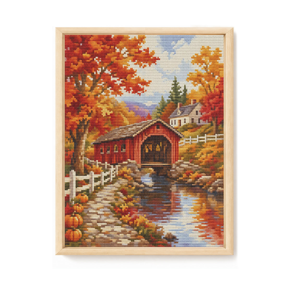Autumn Bridge - Full 11CT Stamped Cross Stitch 40x53CM - Huacan
