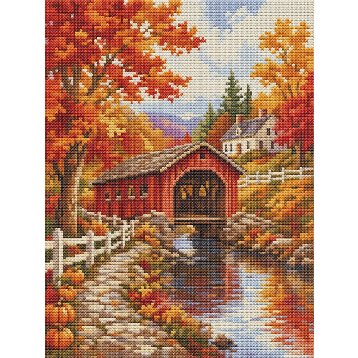 Autumn Bridge - Full 11CT Stamped Cross Stitch 40x53CM - Huacan