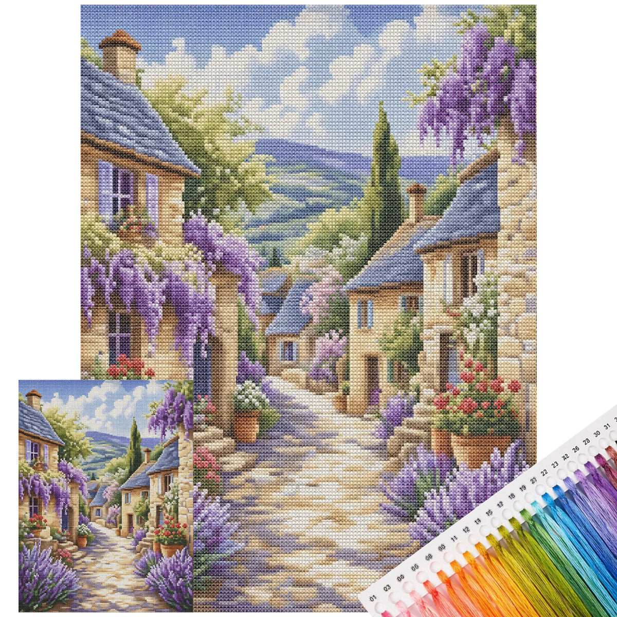 Lavendel-Weiler - Vollständiges 11CT gestempeltes Kreuzstich-Set 40x53CM - Huacan