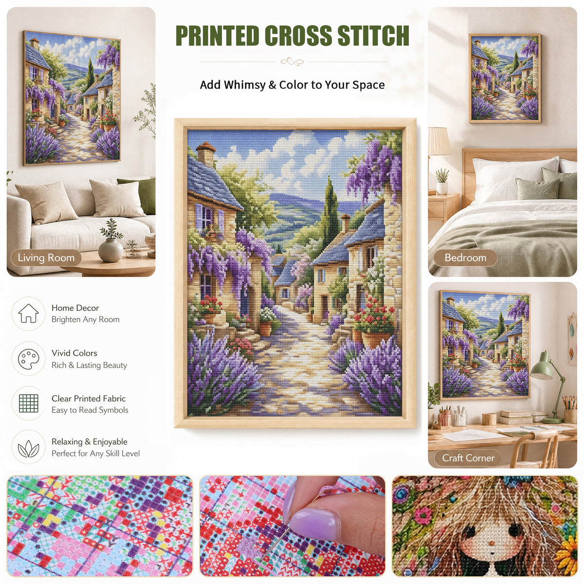 Lavendel-Weiler - Vollständiges 11CT gestempeltes Kreuzstich-Set 40x53CM - Huacan
