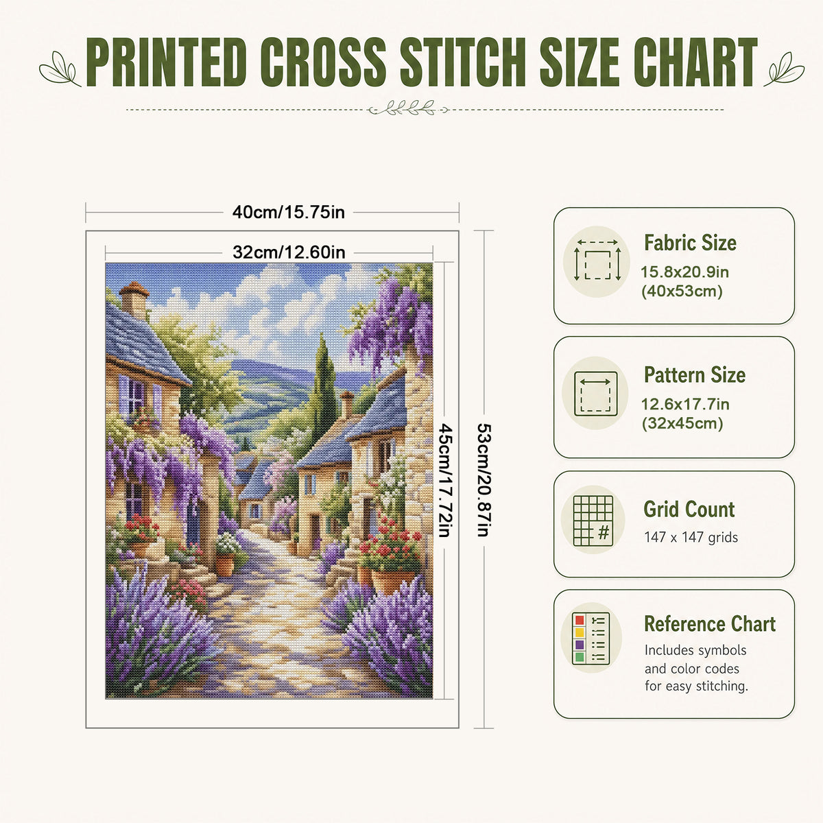 Lavendel-Weiler - Vollständiges 11CT gestempeltes Kreuzstich-Set 40x53CM - Huacan