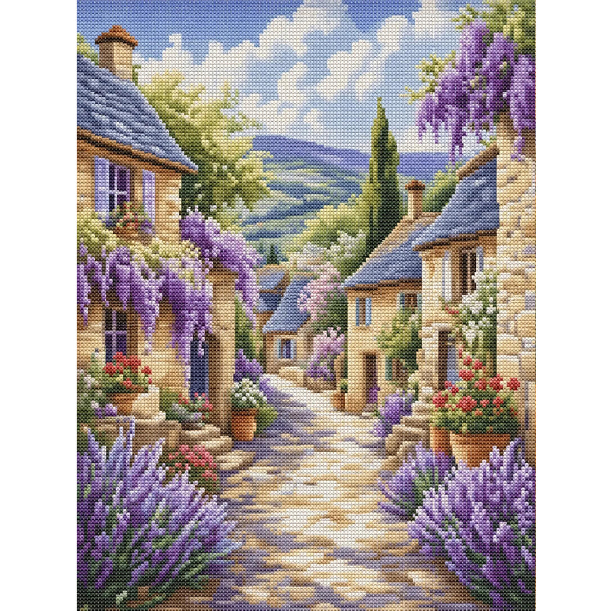 Lavendel-Weiler - Vollständiges 11CT gestempeltes Kreuzstich-Set 40x53CM - Huacan