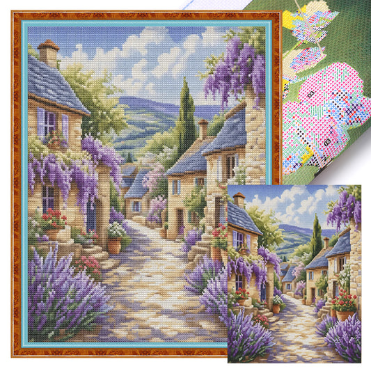 Lavendel-Weiler - Vollständiges 11CT gestempeltes Kreuzstich-Set 40x53CM - Huacan
