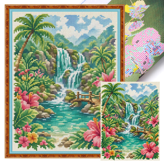 Tropical Falls – Vollständiges 11CT Stanz-Kreuzstich-Set 40x53cm – Huacan