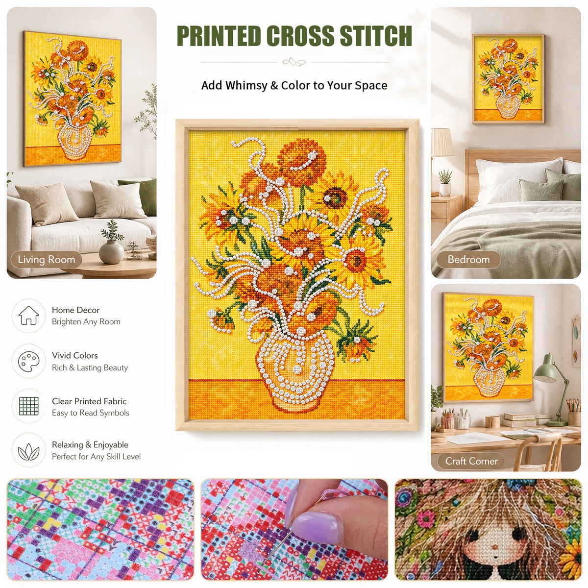 Sunflower - Full 14CT Stamped Cross Stitch 30x40CM - Huacan
