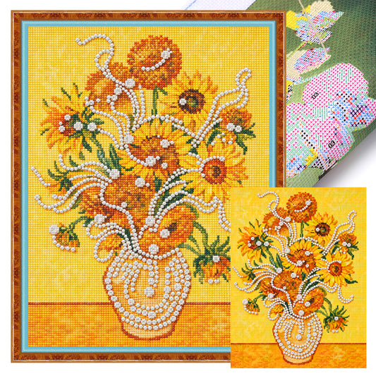 Sonnenblume – Vollständiges 14CT Stempel-Kreuzstichset 30x40CM – Huacan