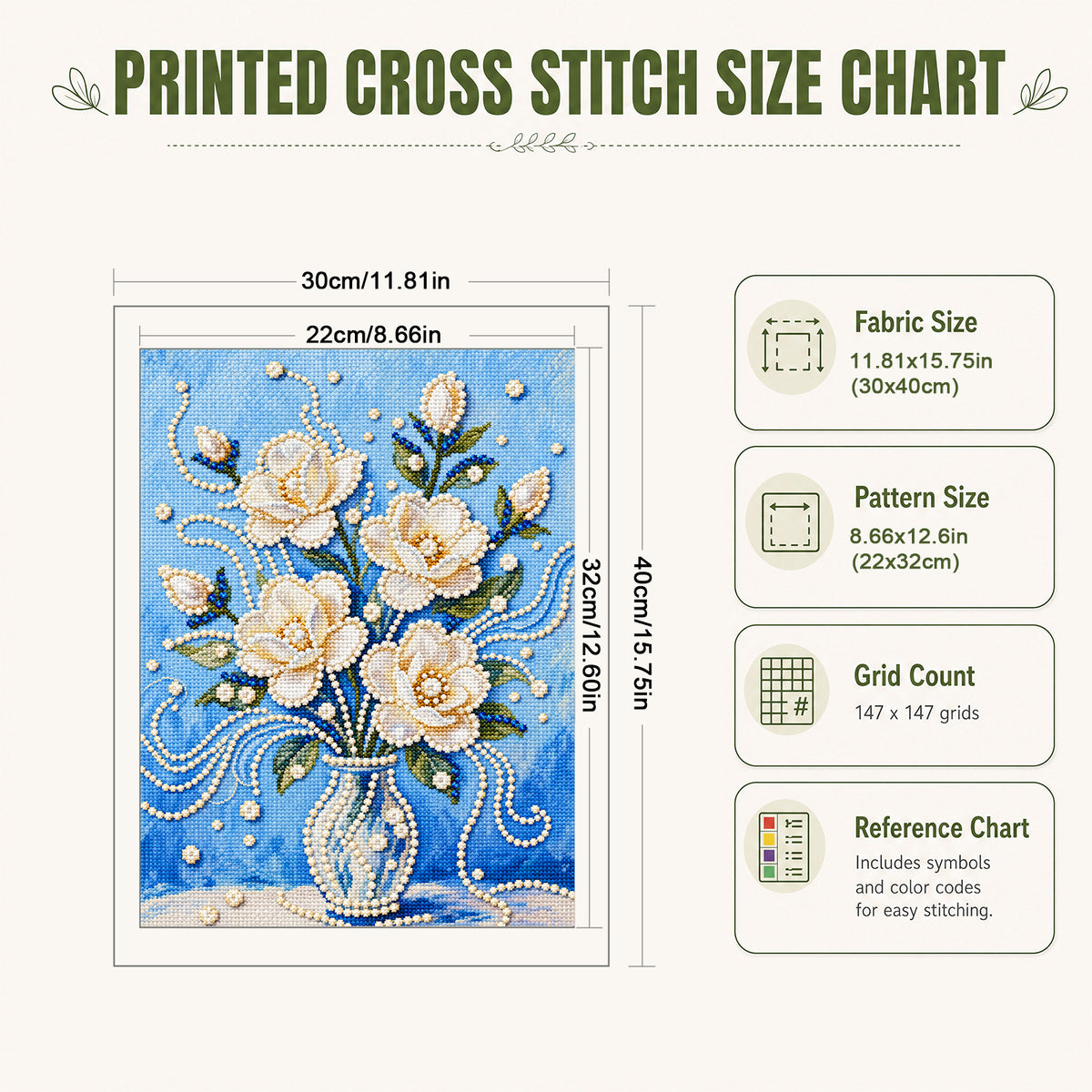 Blauer Hintergrund Weiße Rose - Vollständiges 14CT Stempel-Kreuzstichset 30x40CM - Huacan