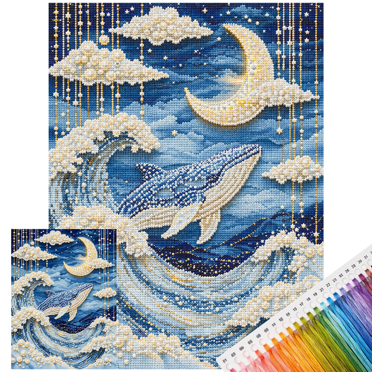 Mondbeschienene Delfinwellen – Vollständiges 14CT gestempeltes Kreuzstich-Set 30x40CM – Huacan