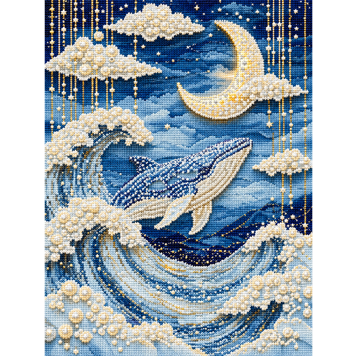 Mondbeschienene Delfinwellen – Vollständiges 14CT gestempeltes Kreuzstich-Set 30x40CM – Huacan
