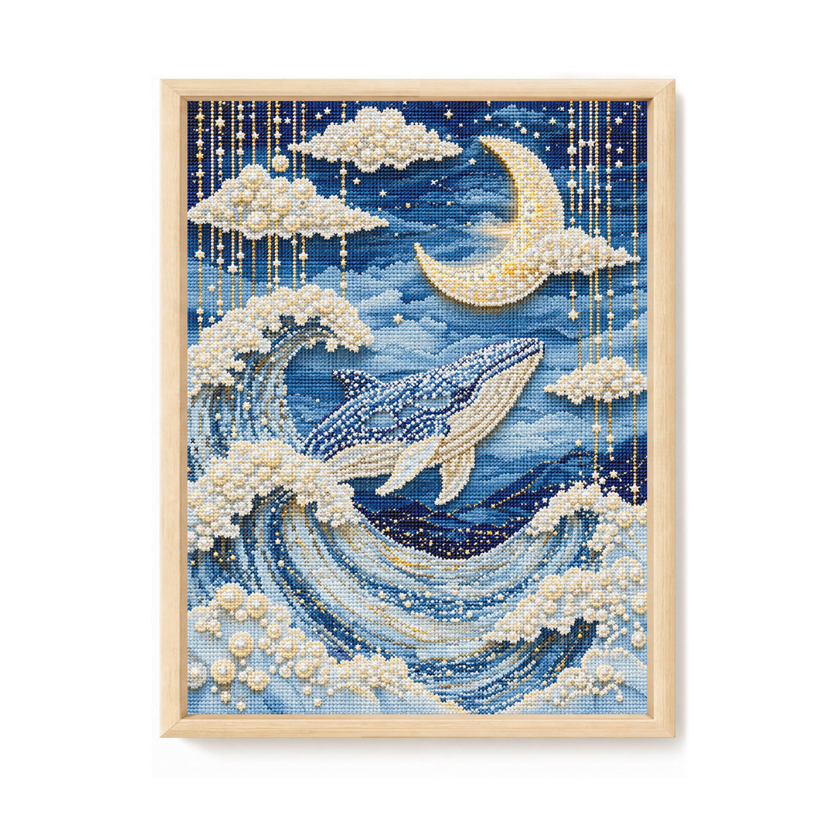 Mondbeschienene Delfinwellen – Vollständiges 14CT gestempeltes Kreuzstich-Set 30x40CM – Huacan