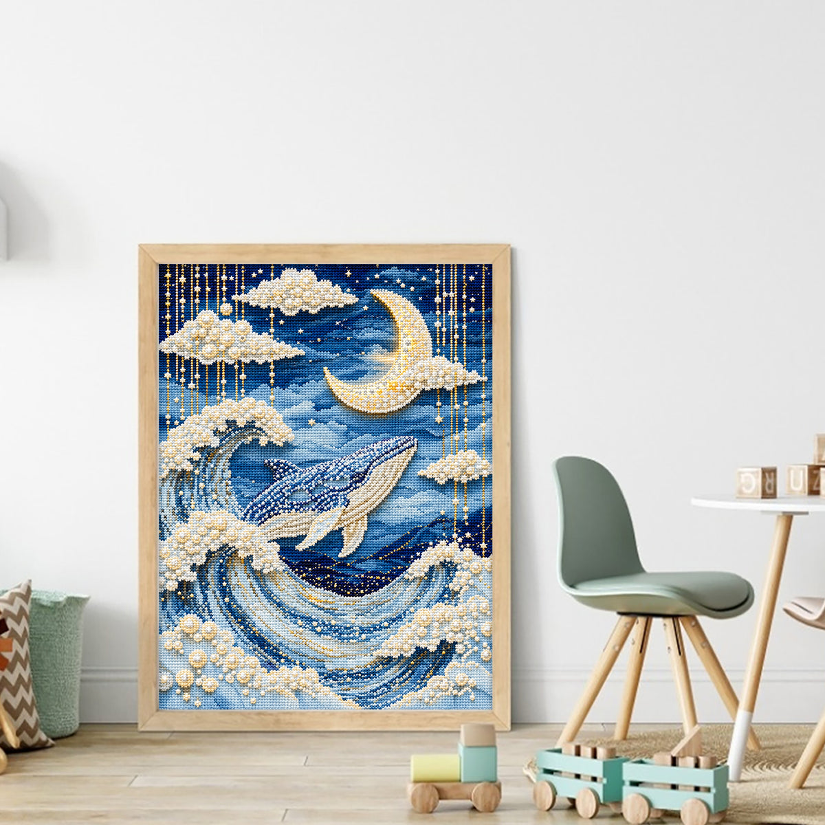 Mondbeschienene Delfinwellen – Vollständiges 14CT gestempeltes Kreuzstich-Set 30x40CM – Huacan