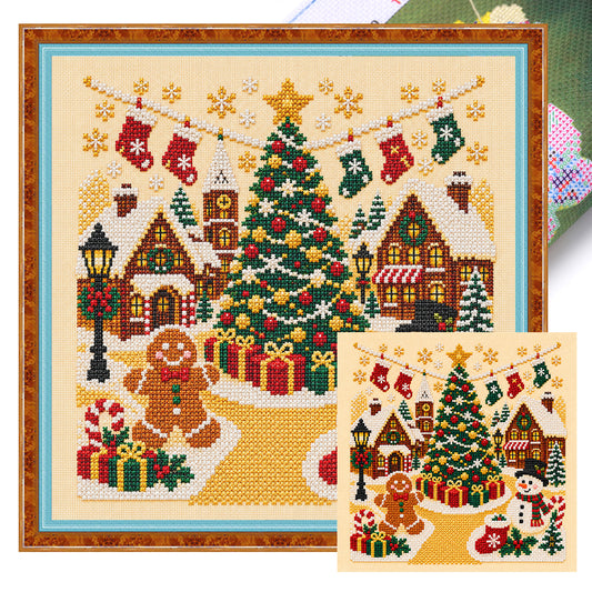 Weihnachtsstadt Lebkuchenmann - Vollständiges 14CT Stanz-Kreuzstichset 40x40CM - Huacan
