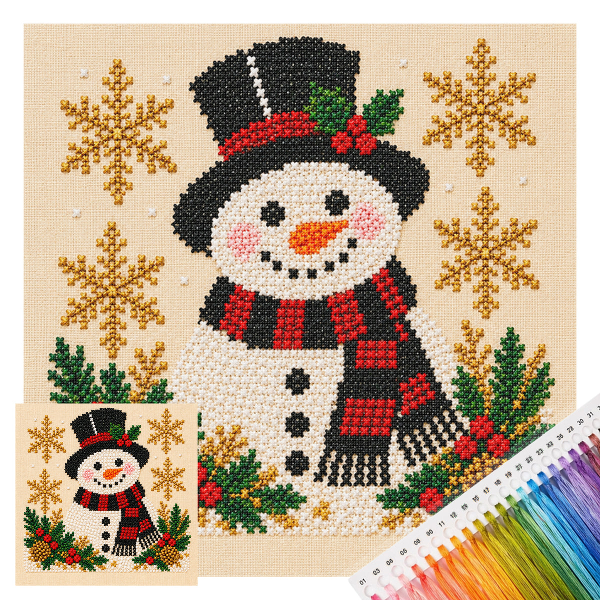 Vintage Top Hat Snowman - Full 14CT Stamped Cross Stitch 40x40CM - Huacan
