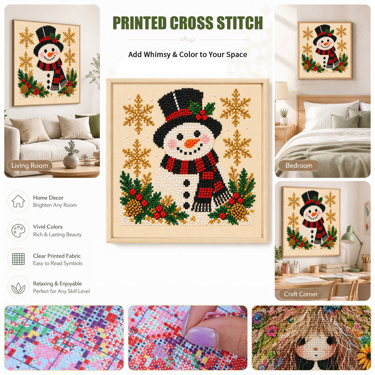 Vintage Top Hat Snowman - Full 14CT Stamped Cross Stitch 40x40CM - Huacan