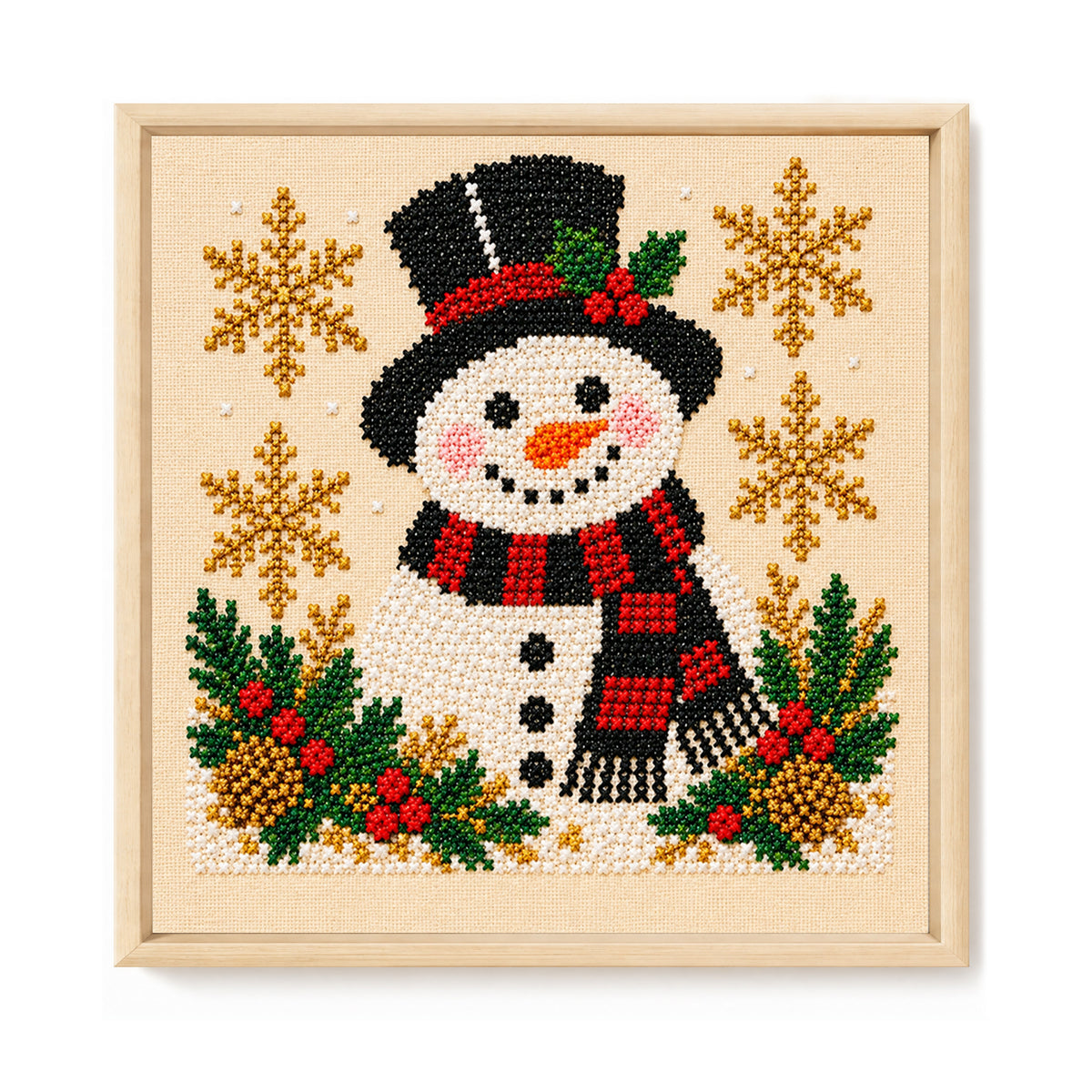 Vintage Top Hat Snowman - Full 14CT Stamped Cross Stitch 40x40CM - Huacan