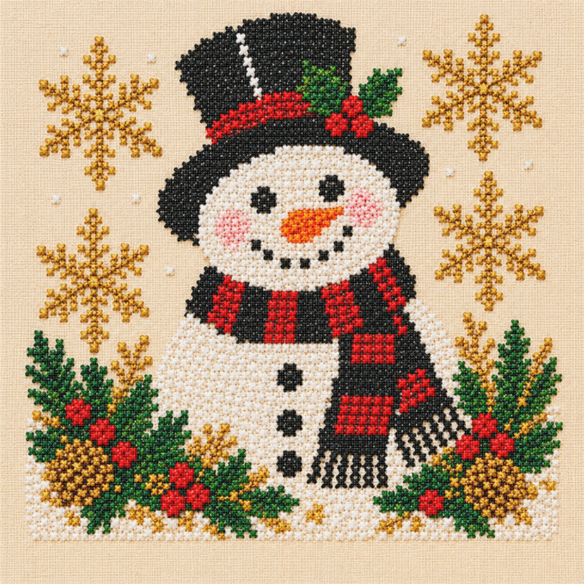 Vintage Top Hat Snowman - Full 14CT Stamped Cross Stitch 40x40CM - Huacan