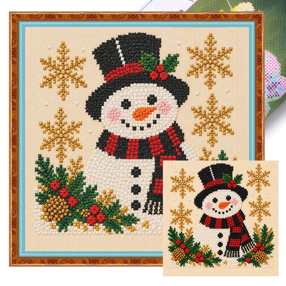 Vintage Top Hat Snowman - Full 14CT Stamped Cross Stitch 40x40CM - Huacan