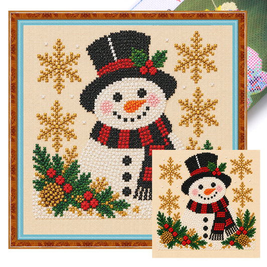 Vintage-Schneemann mit Zylinder – Vollständiges 14CT gestempeltes Kreuzstich-Set 40x40 cm – Huacan