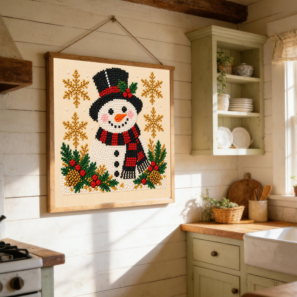 Vintage Top Hat Snowman - Full 14CT Stamped Cross Stitch 40x40CM - Huacan
