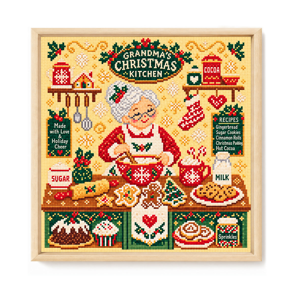 Christmas Grandma Baking Kitchen - Full 14CT Stamped Cross Stitch 40x40CM - Huacan