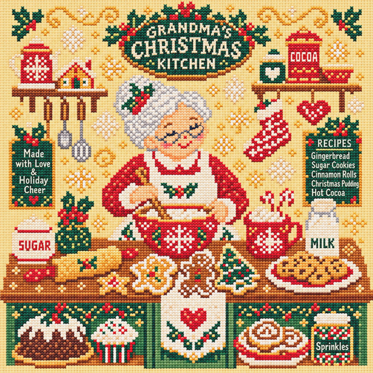 Christmas Grandma Baking Kitchen - Full 14CT Stamped Cross Stitch 40x40CM - Huacan