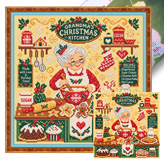 Weihnachten Oma Backen Küche - Vollständiges 14CT Stempel-Kreuzstichset 40x40CM - Huacan