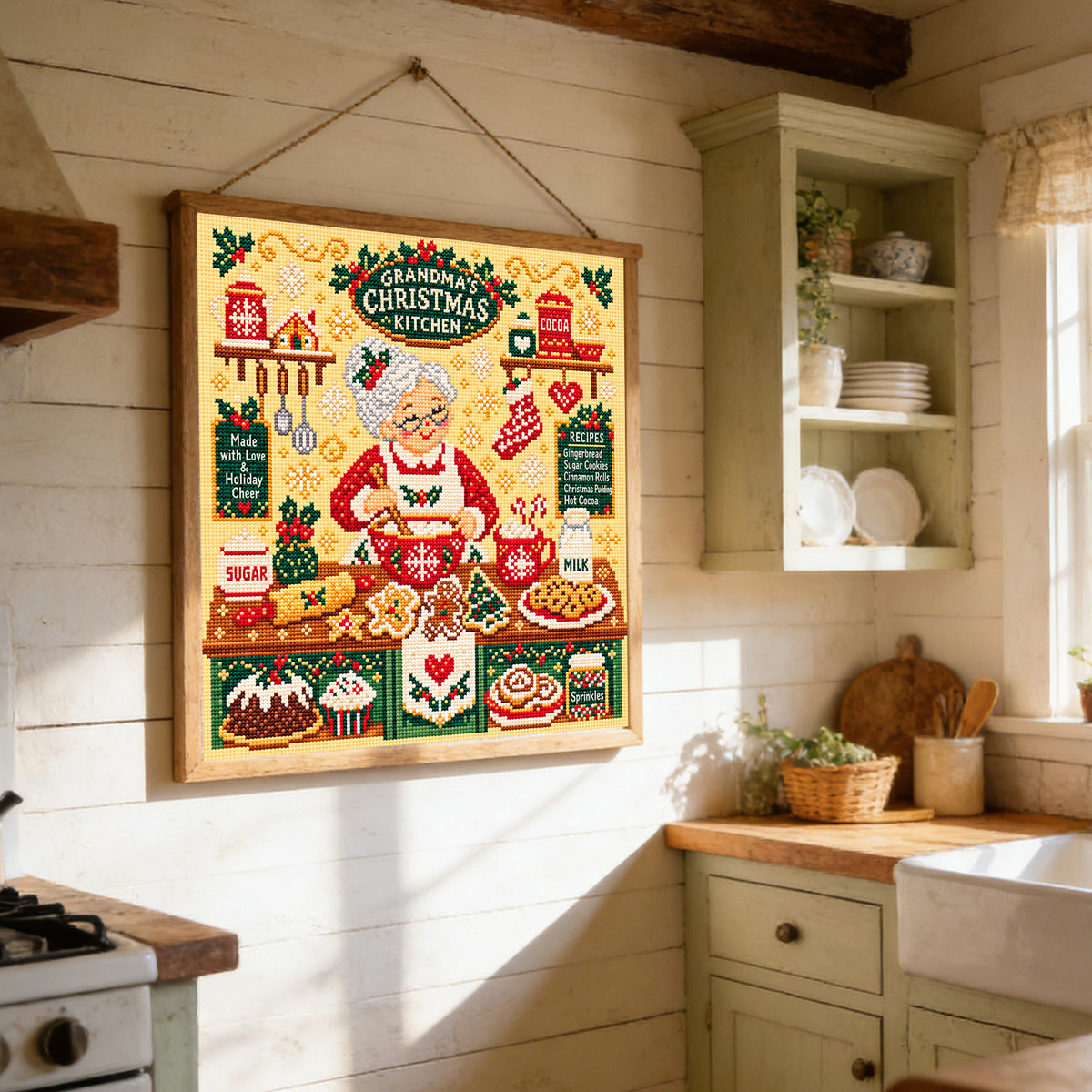 Christmas Grandma Baking Kitchen - Full 14CT Stamped Cross Stitch 40x40CM - Huacan