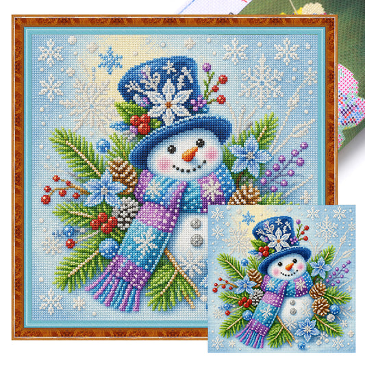Winter-Schneemann – Komplettes 11CT Stempel-Kreuzstich-Set 40x40 cm – Huacan
