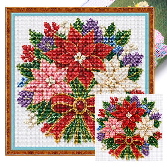 Weihnachtsstern-Kranz – Vollständiges 11CT Stempel-Kreuzstich-Set 40x40CM – Huacan
