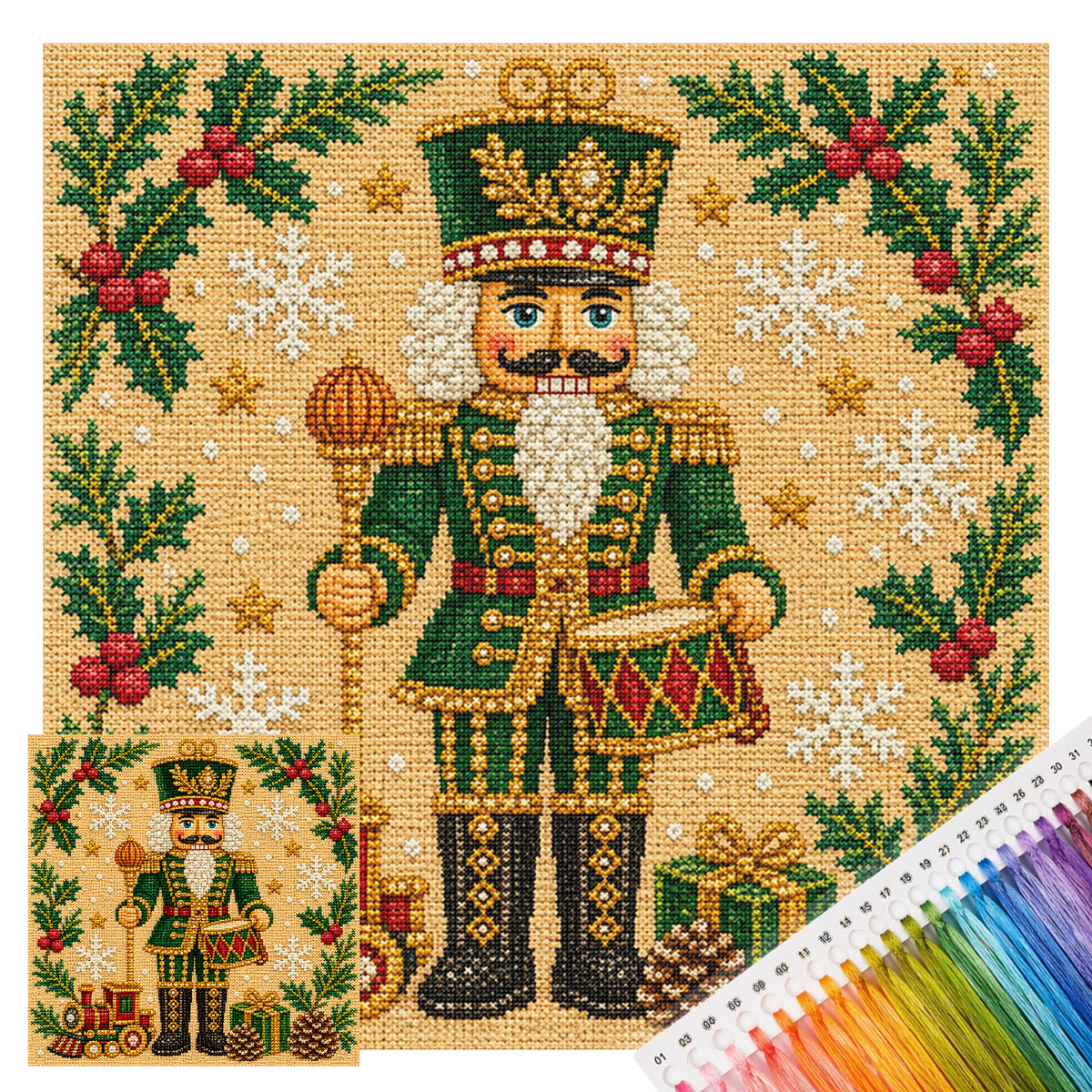 Christmas Nutcracker - Full 11CT Stamped Cross Stitch 45x45CM - Huacan