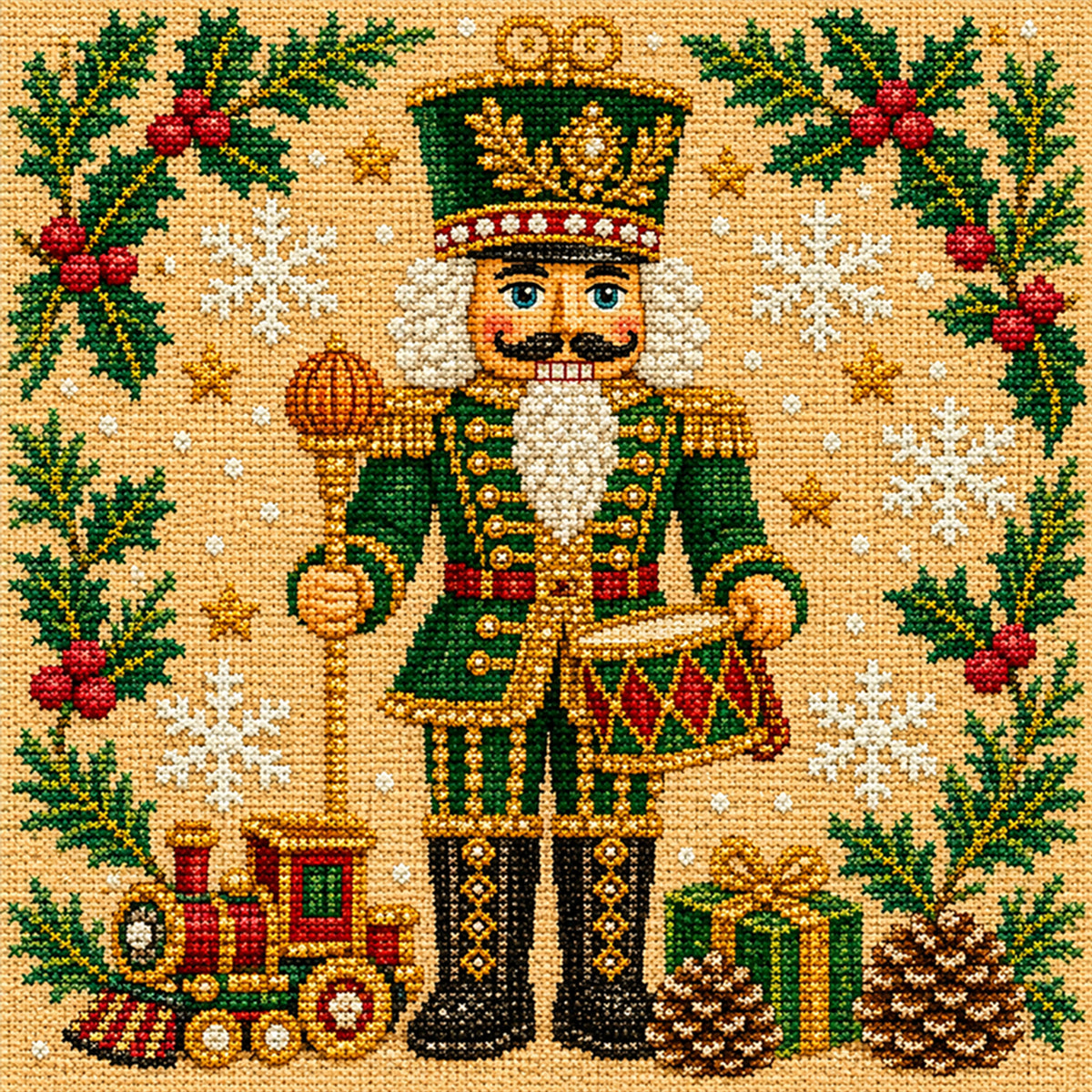 Christmas Nutcracker - Full 11CT Stamped Cross Stitch 45x45CM - Huacan