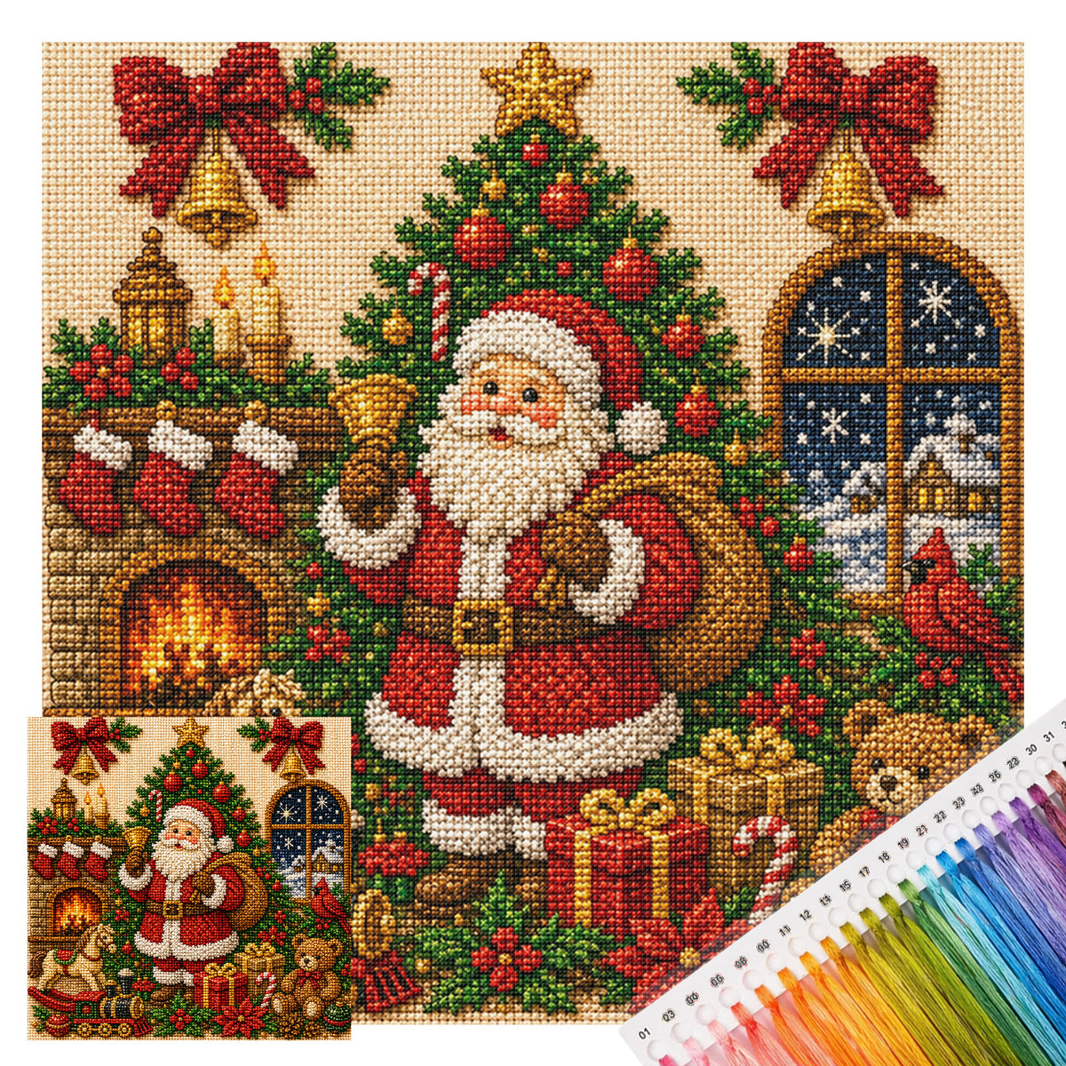 Weihnachtsmann - Vollständiges 11CT gestempeltes Kreuzstich-Set 45x45CM - Huacan