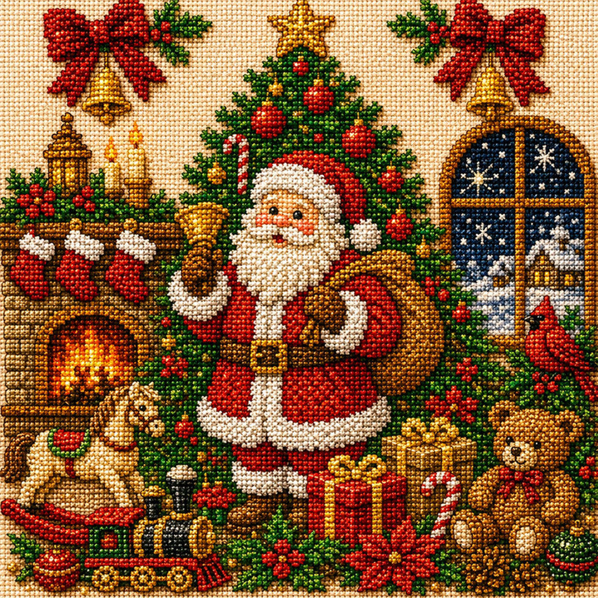 Weihnachtsmann - Vollständiges 11CT gestempeltes Kreuzstich-Set 45x45CM - Huacan