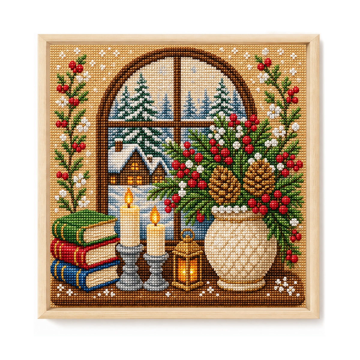 Gemütliches Winterfenster – Vollständiges 11CT-Stempel-Kreuzstich-Set 45x45 cm – Huacan