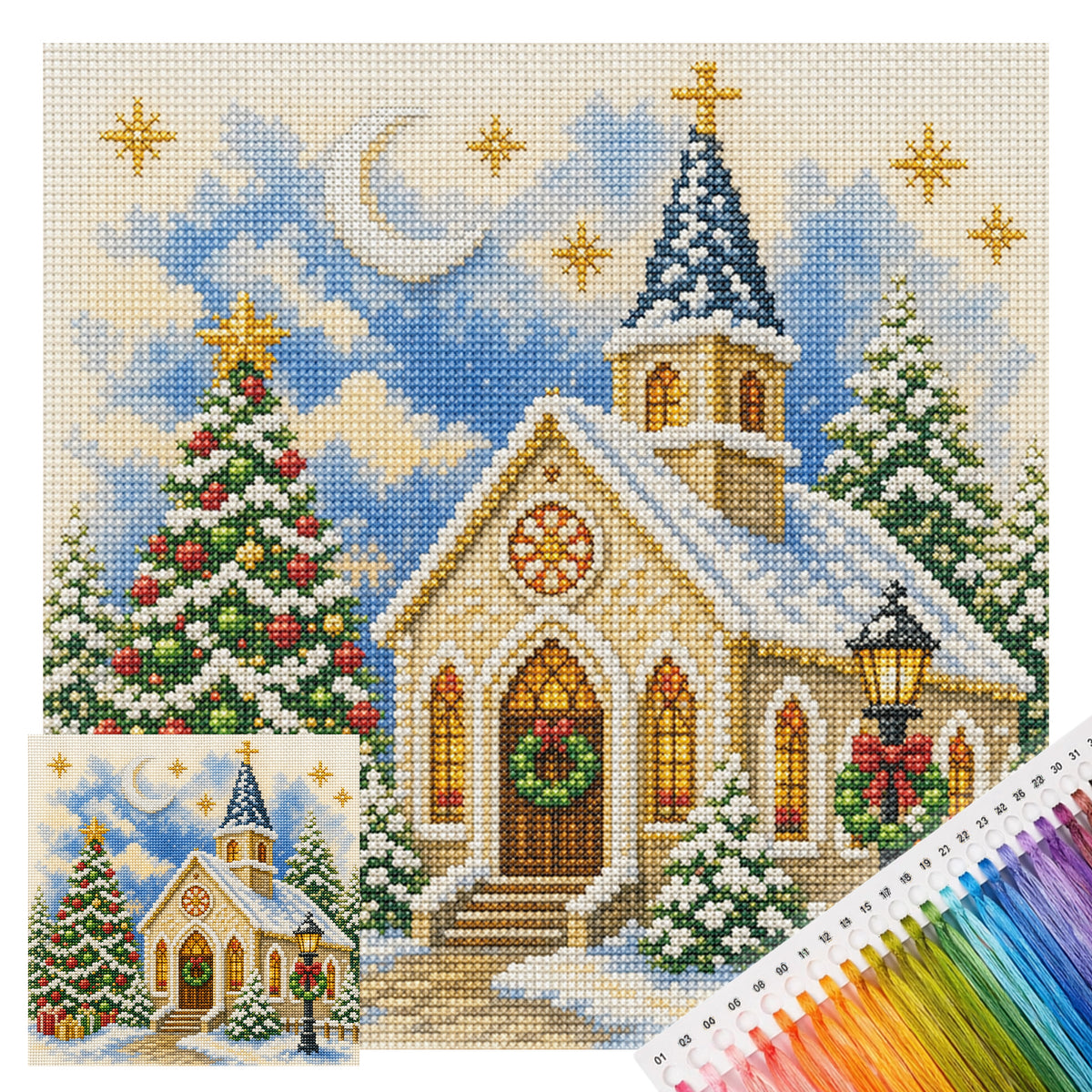 Weihnachtskirche – Vollständiges 11CT Stempel-Kreuzstich-Set 45x45CM – Huacan