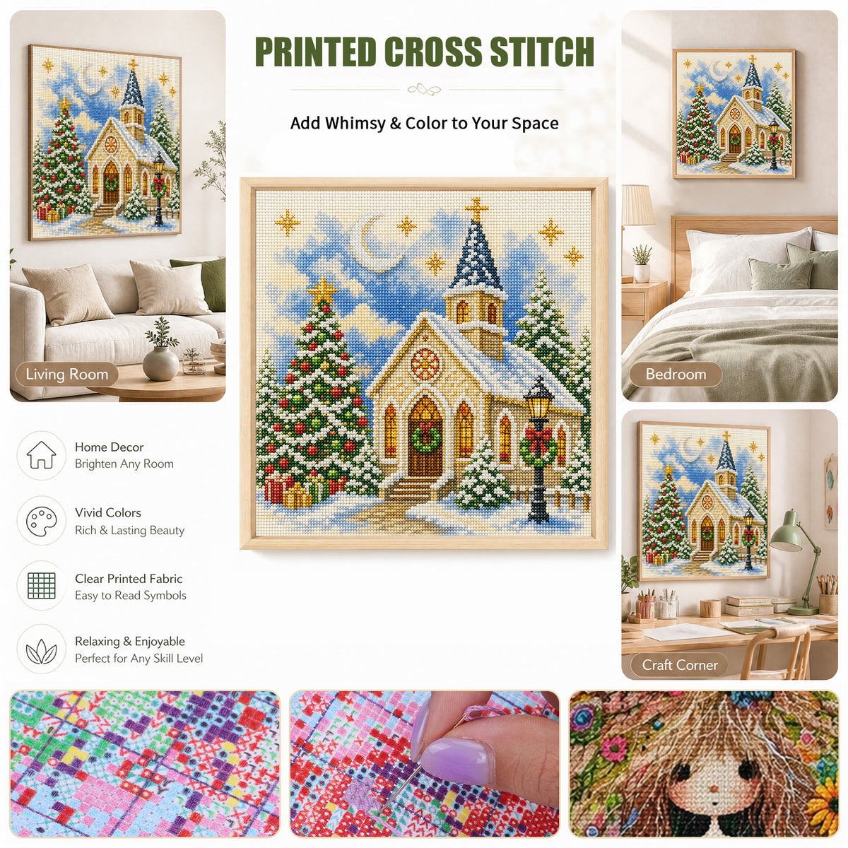 Weihnachtskirche – Vollständiges 11CT Stempel-Kreuzstich-Set 45x45CM – Huacan