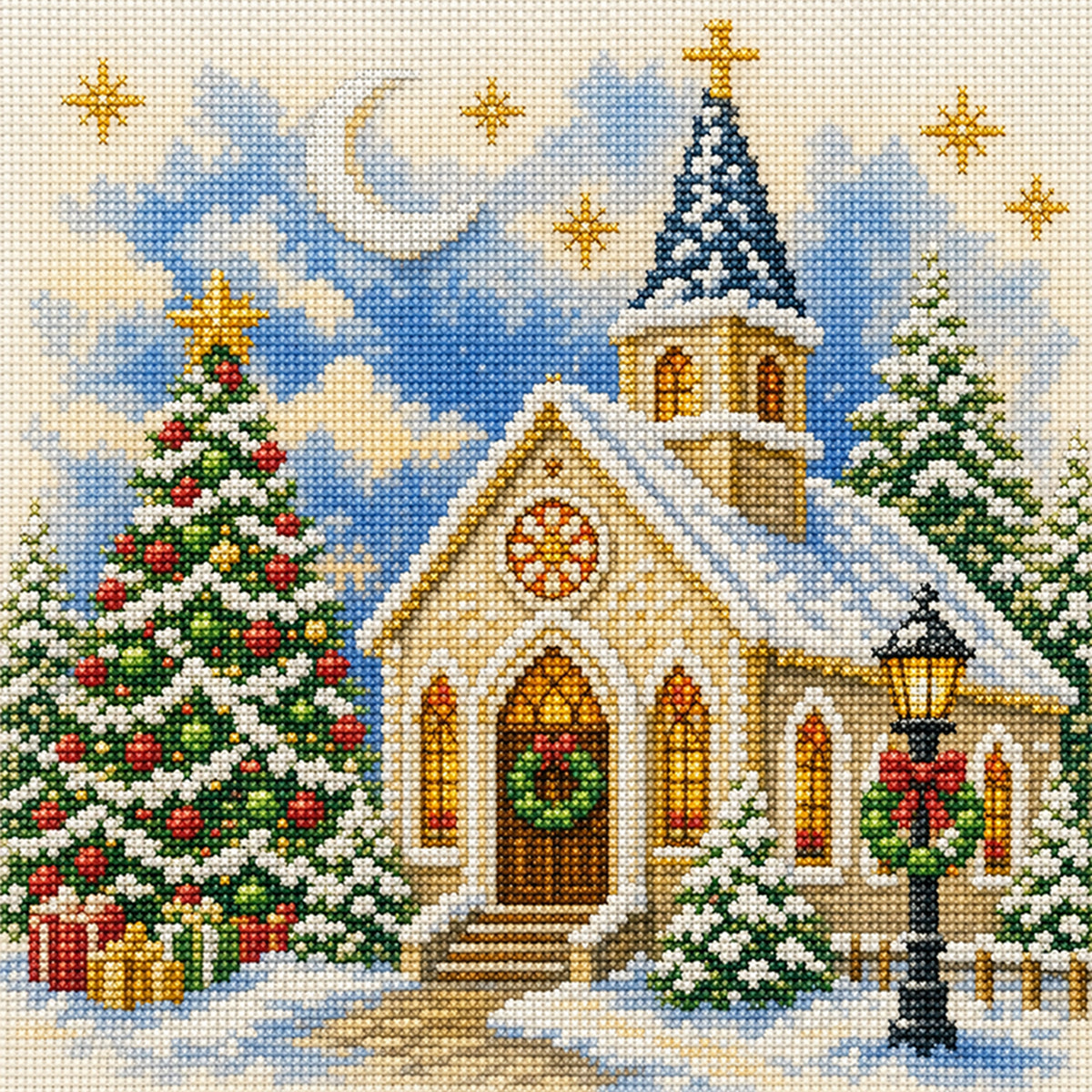 Weihnachtskirche – Vollständiges 11CT Stempel-Kreuzstich-Set 45x45CM – Huacan