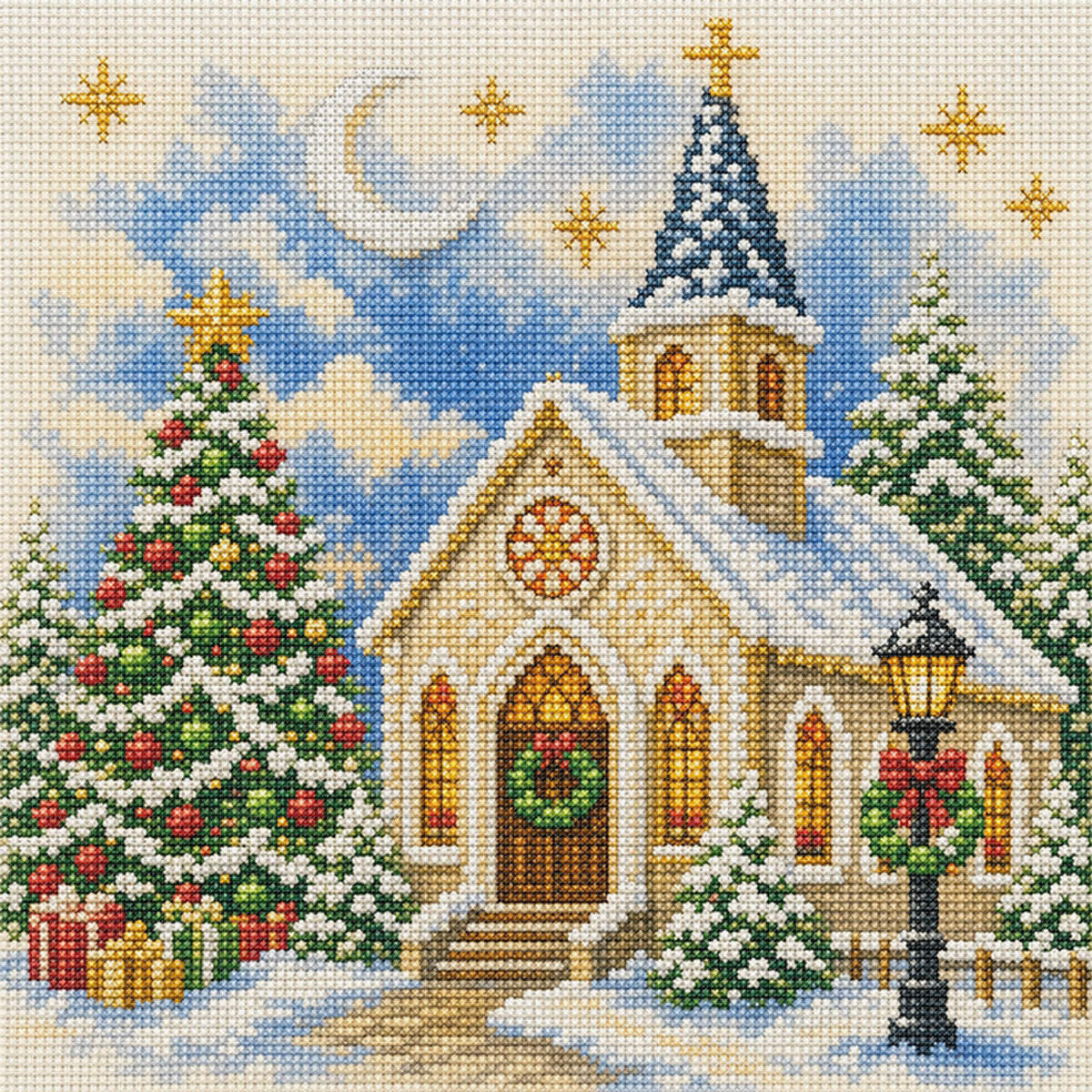 Weihnachtskirche – Vollständiges 11CT Stempel-Kreuzstich-Set 45x45CM – Huacan