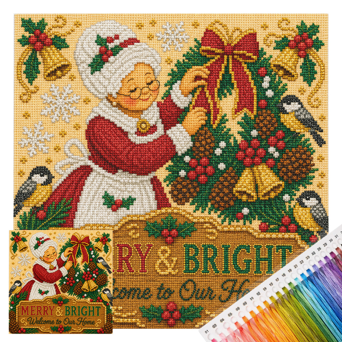 Mrs. Claus Merry - Full 11CT Stamped Cross Stitch 45x45CM - Huacan
