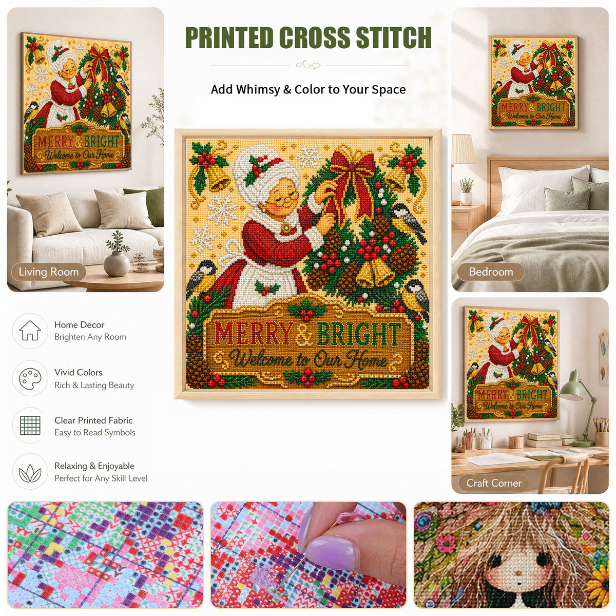 Mrs. Claus Merry - Full 11CT Stamped Cross Stitch 45x45CM - Huacan