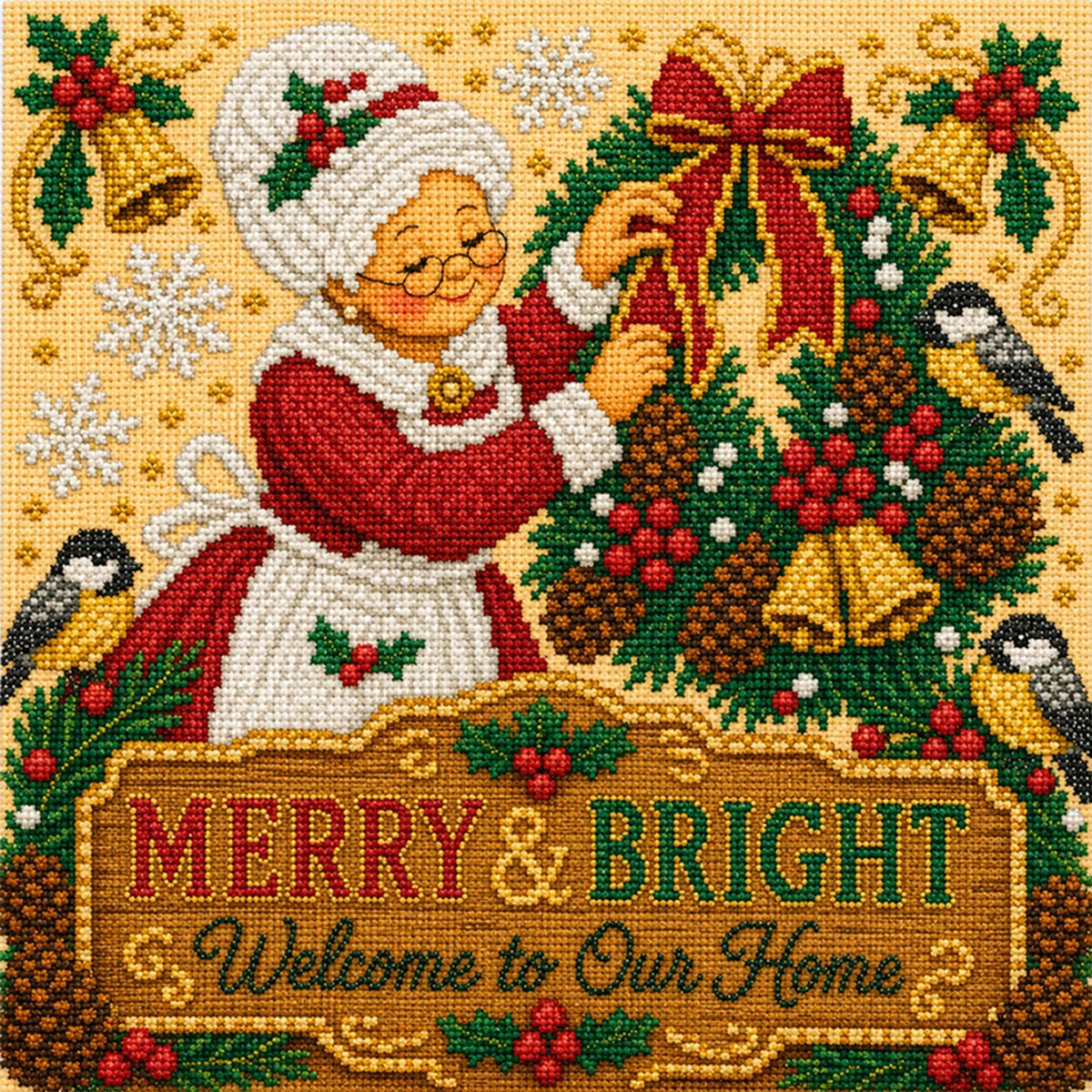 Mrs. Claus Merry - Full 11CT Stamped Cross Stitch 45x45CM - Huacan
