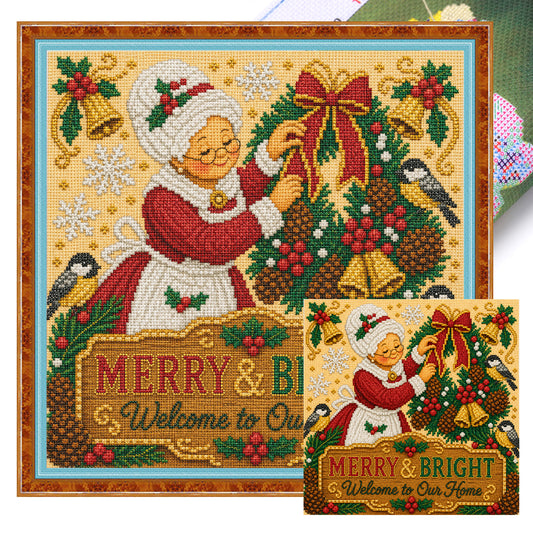 Frau Weihnachtsmann Merry - Vollständiges 11CT Stempel-Kreuzstichset 45x45CM - Huacan