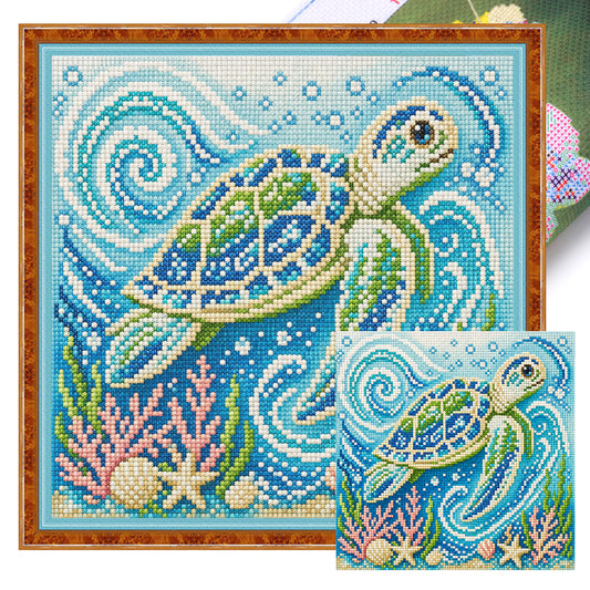 Meeresschildkröte Korallenriff - Vollständiges 11CT Stempel-Kreuzstichset 45x45CM - Huacan