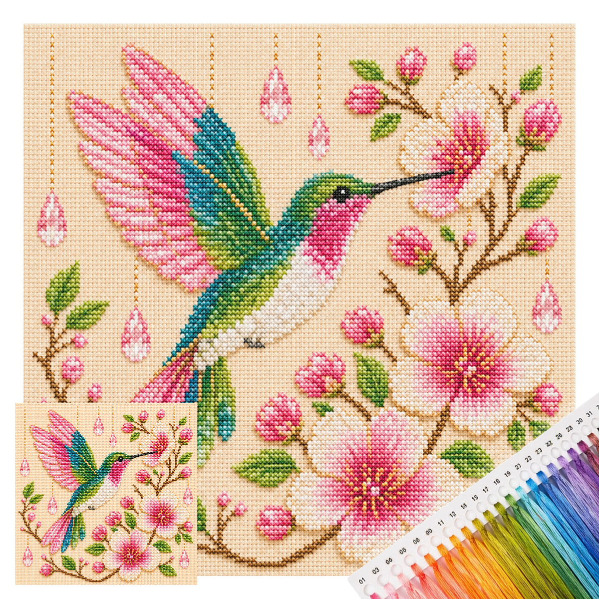 Kolibri - Vollständiges 14CT gestempeltes Kreuzstich-Set 30x30CM - Huacan