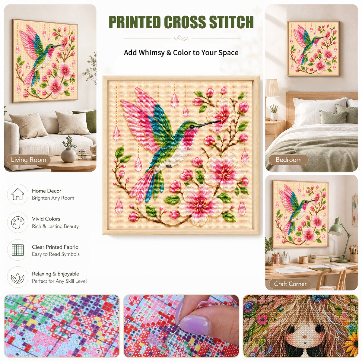 Kolibri - Vollständiges 14CT gestempeltes Kreuzstich-Set 30x30CM - Huacan