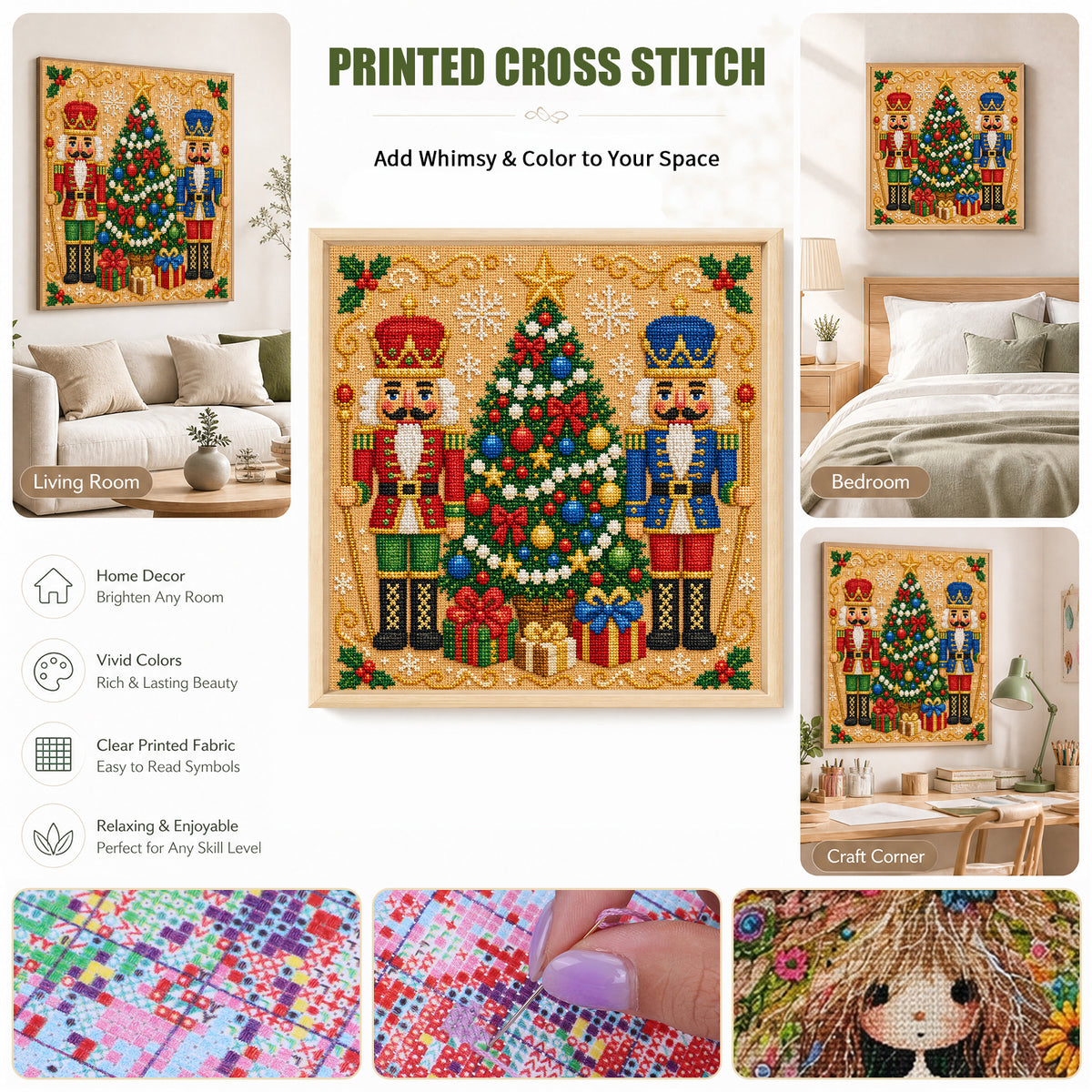 Nutcrackers - Full 14CT Stamped Cross Stitch 45x45CM - Huacan