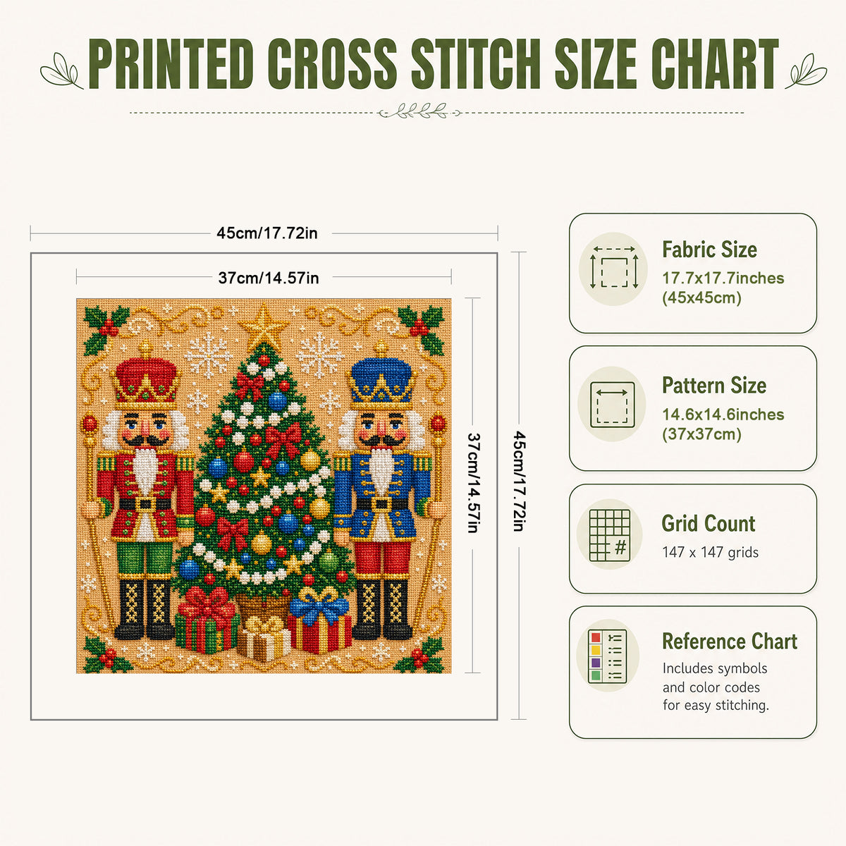 Nutcrackers - Full 14CT Stamped Cross Stitch 45x45CM - Huacan