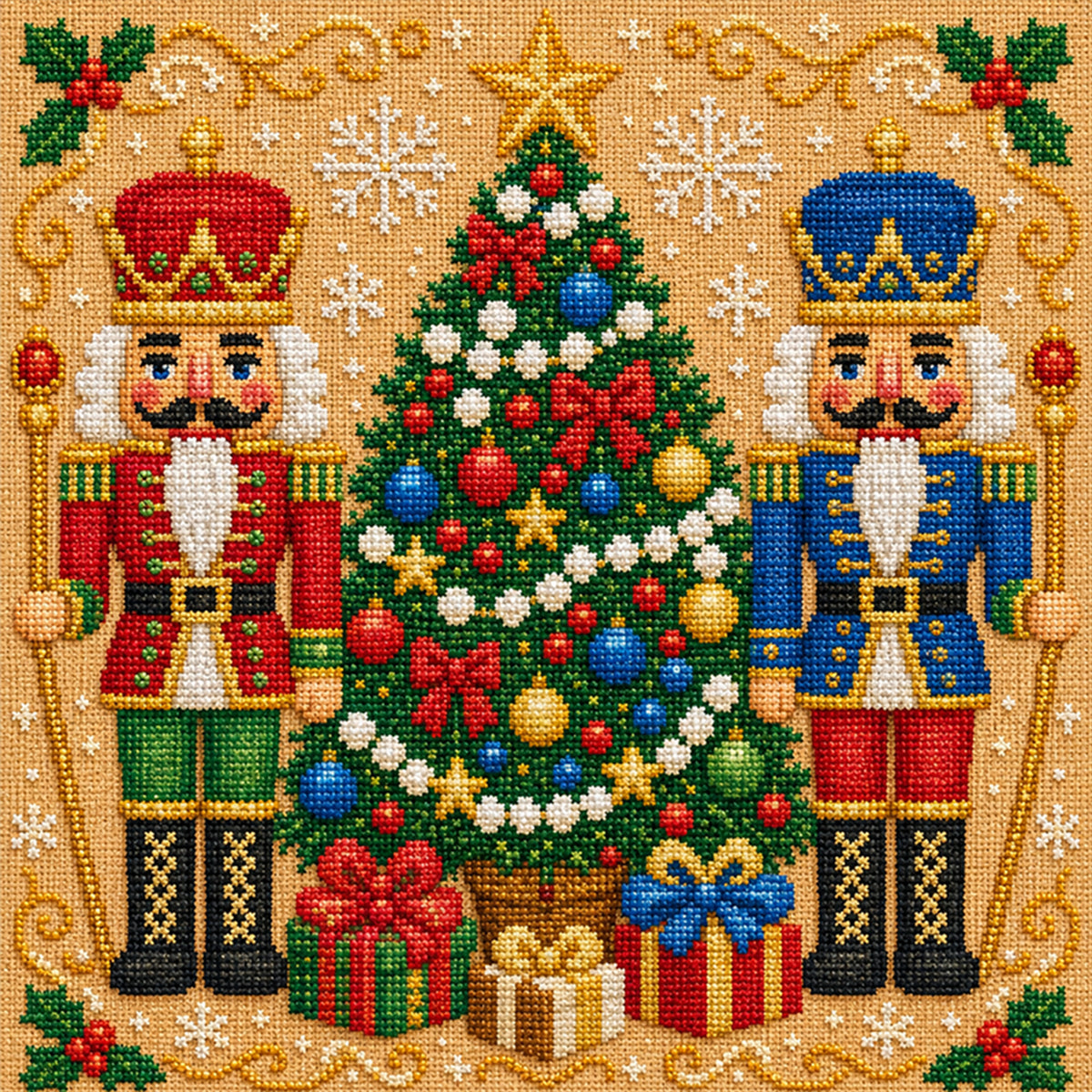 Nutcrackers - Full 14CT Stamped Cross Stitch 45x45CM - Huacan