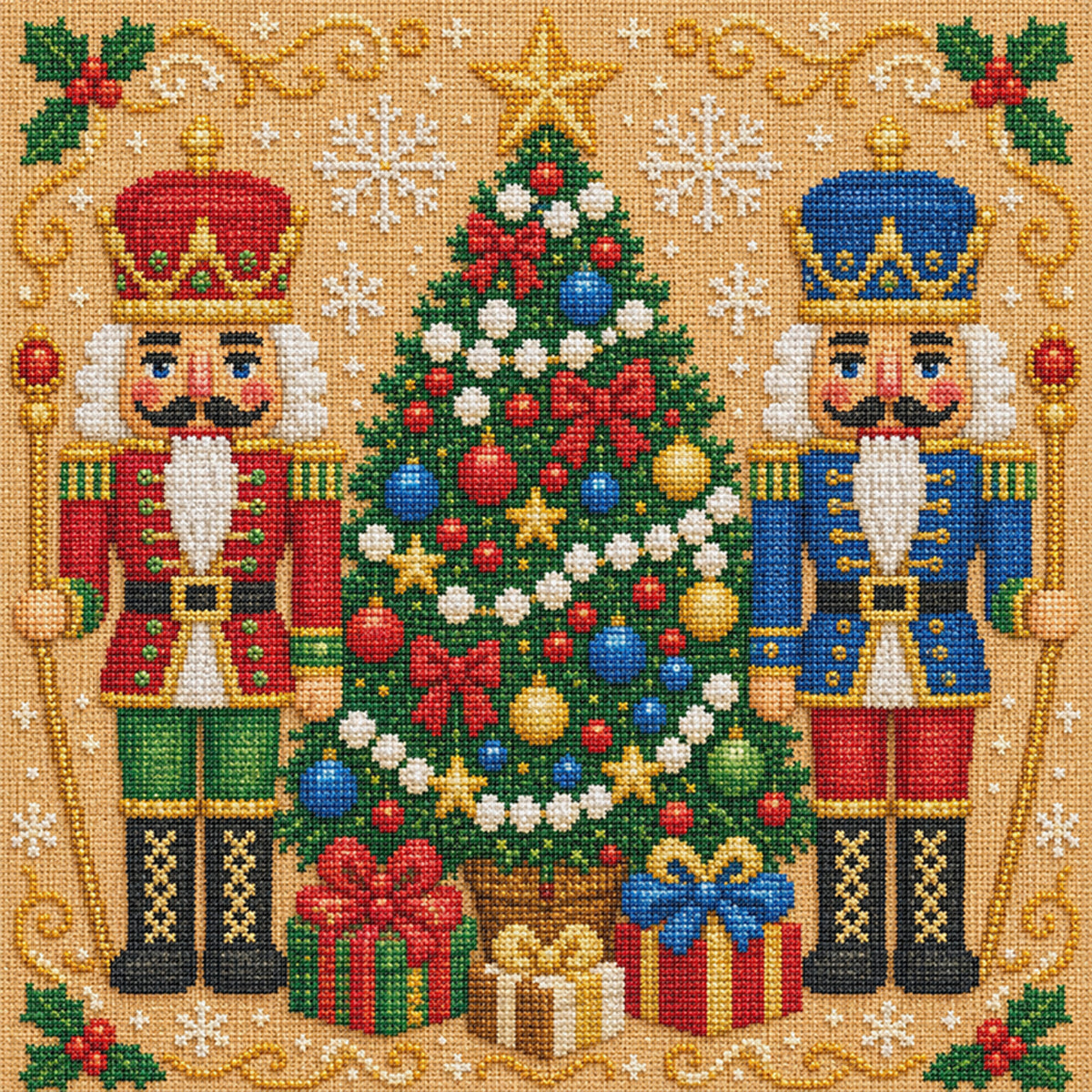 Nutcrackers - Full 14CT Stamped Cross Stitch 45x45CM - Huacan