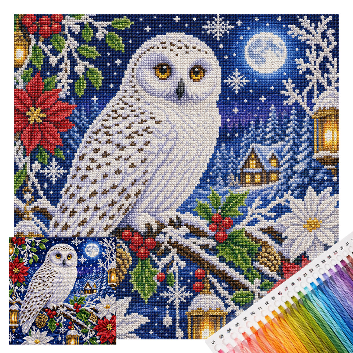 Snowy White Owl - Full 14CT Stamped Cross Stitch 45x45CM - Huacan